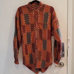 Ixchel Vintage Rust Orange Green Southwestern Aztec Hand Woven Shirt S